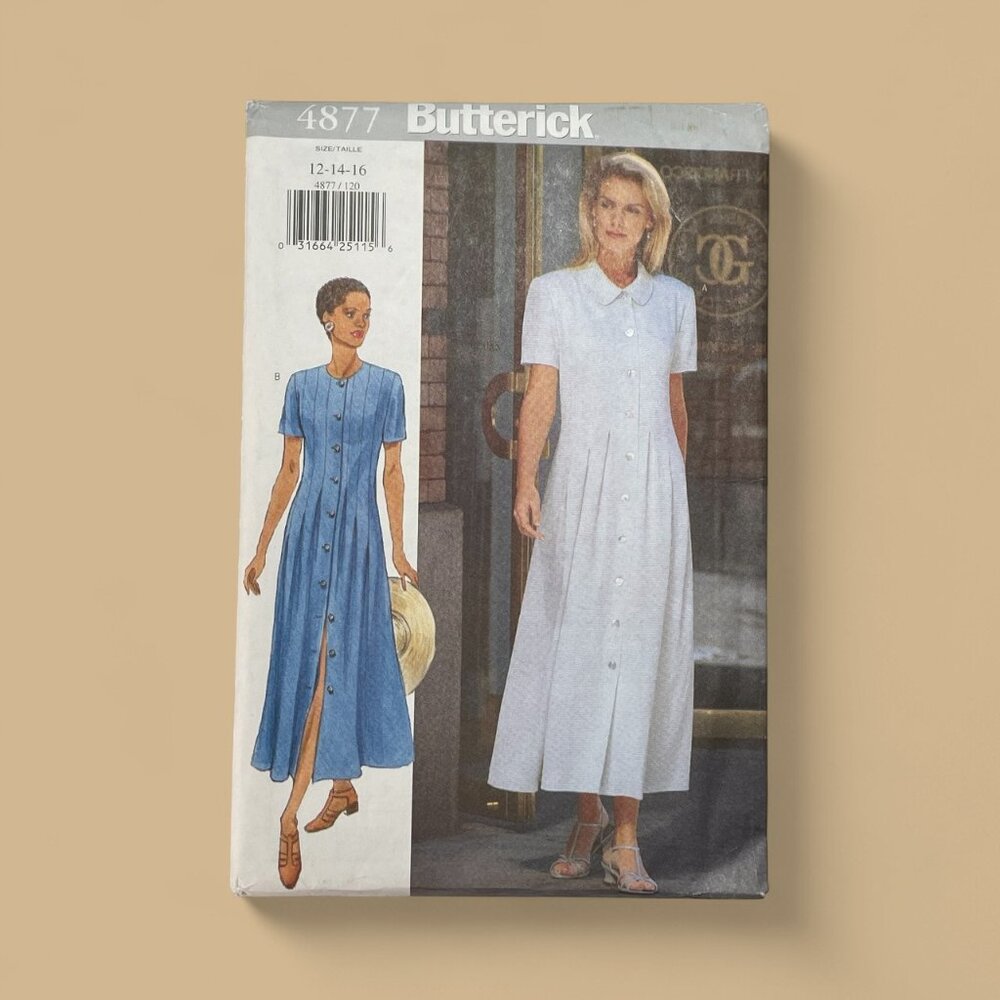 Butterick Button Down Dress Sewing Pattern 4877 Sz 12 14 16 FF Uncut 1997